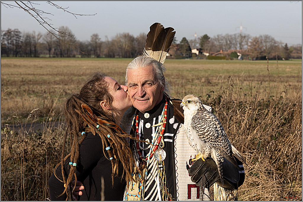 Cheyenne-Halbblut Hunting Wolf in der Falknerei Pierre Schmidt; Gymnich, 09.02.2023